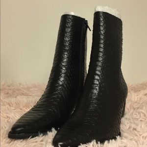Caty Black Leather Snakeskin Mid-Calf Boots